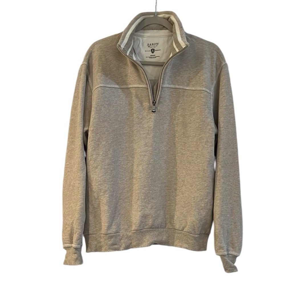ARROW 1851 QUARTER ZIP LONG SLEEVE SOFT PULLOVER SWEATSHIRT OATMEAL SIZE MEDIUM